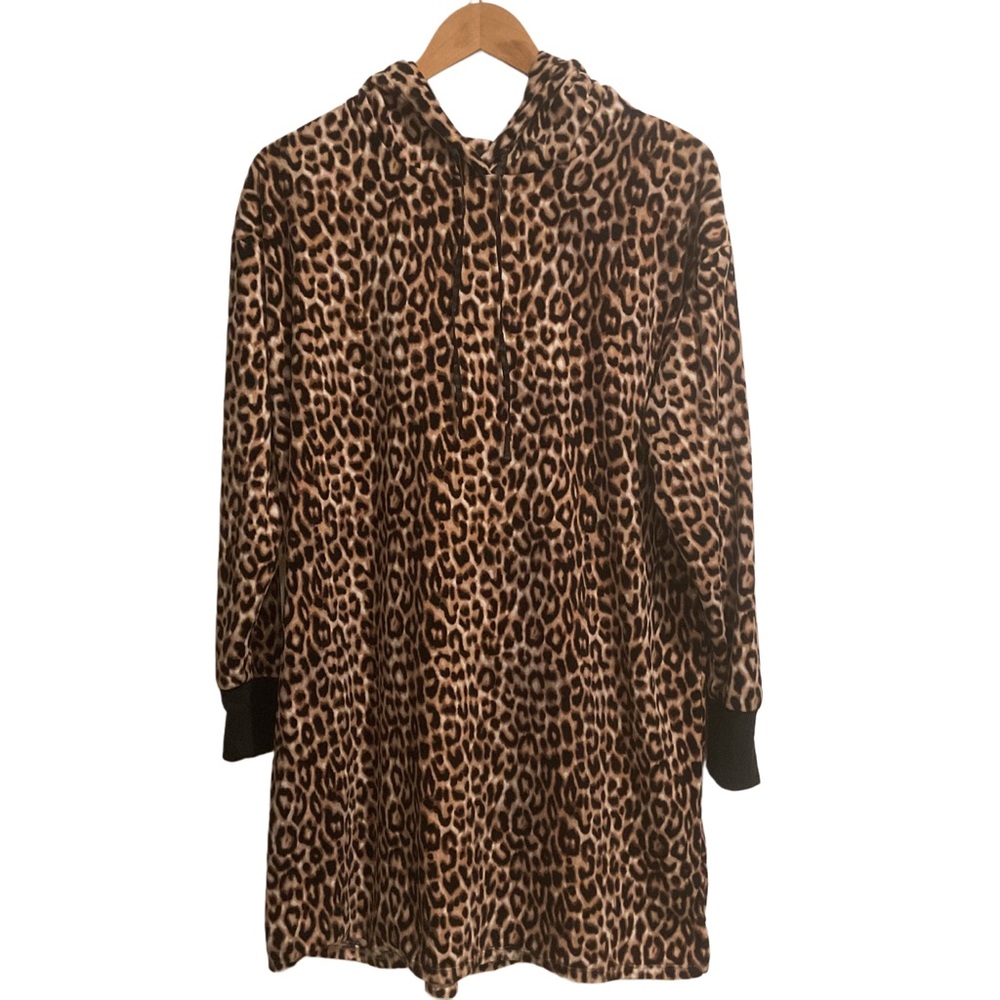 Betsey Johnson Fleece Hoodie Lounge Dress Leopard Print